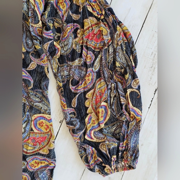 UMGEE Black Gold Colorful Paisley Swing Lightweight Top/Dress Balloon Sleeve - Picture 9 of 13